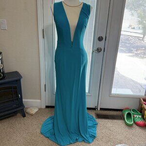 NWT Jovani Turquoise Blue Formal Evening Gown Dress with Mesh Insert SZ 4